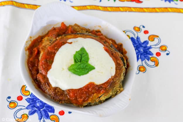 baked eggplant parmesan in a serving dish