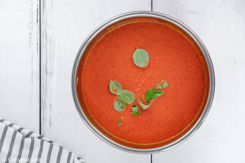blended tomato soup in an Instant Pot bowl