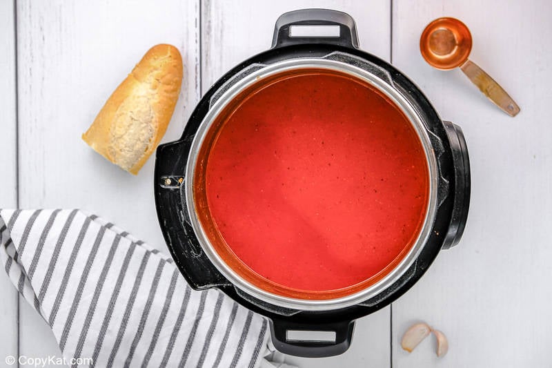 cooked tomato soup in an Instant Pot