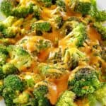 Keto roasted broccoli and cheese on a platter