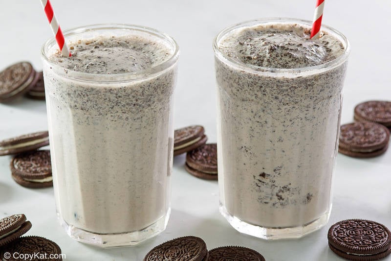 two glasses of homemade McDonald's Oreo McFlurry and Oreo cookies