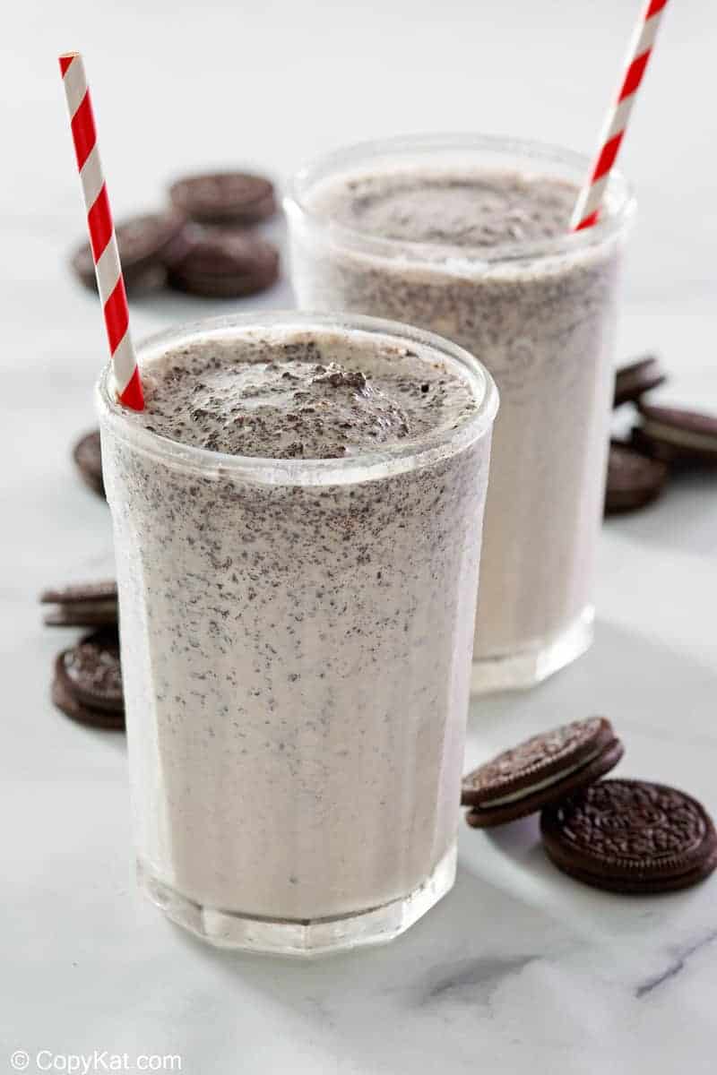 Homemade McDonald's Oreo McFlurry in two glasses