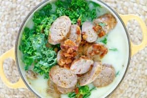 zuppa toscana soup ingredients in a pot