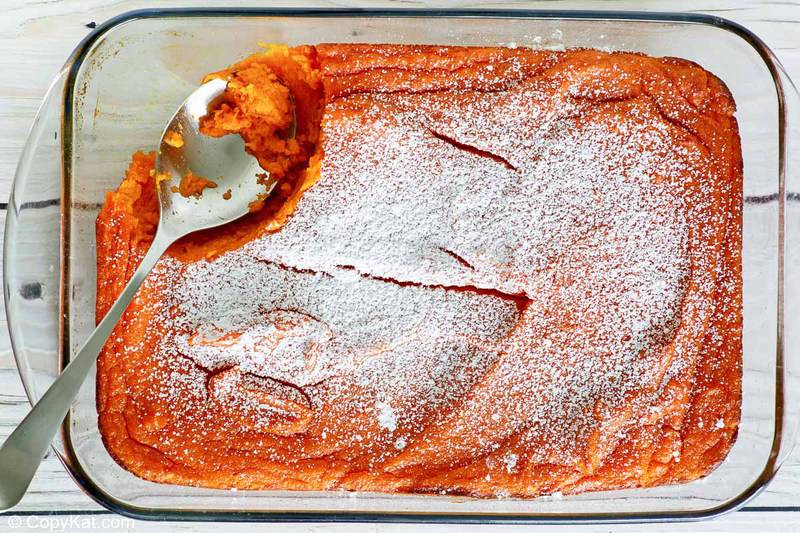 homemade Piccadilly carrot souffle in a glass baking dish