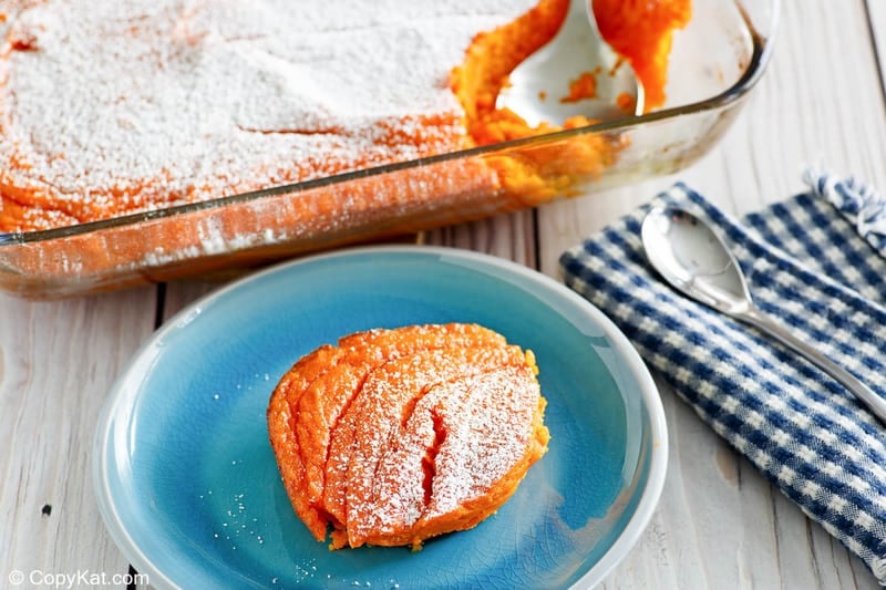 homemade Piccadilly carrot souffle on a plate and in a baking dish