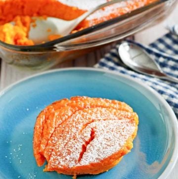 a serving of homemade Piccadilly carrot souffle on a plate