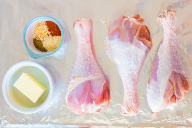turkey legs, butter, and seasonings