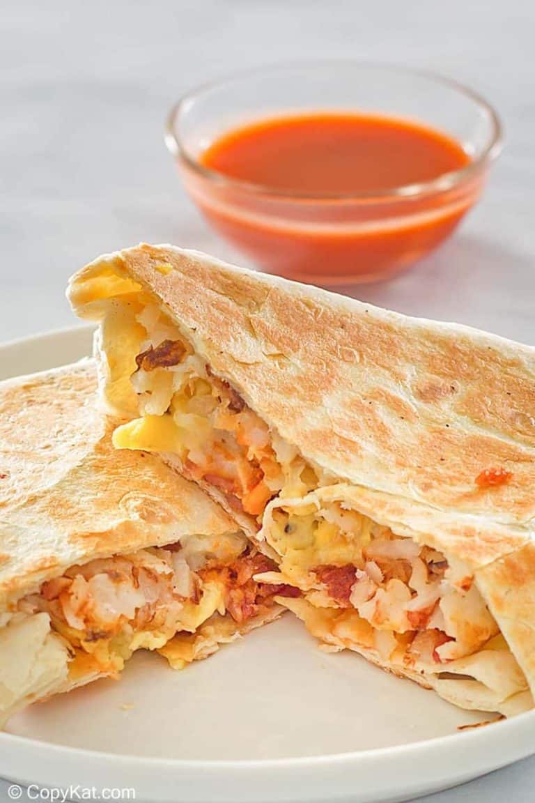 homemade Taco Bell Breakfast Crunchwrap and taco sauce