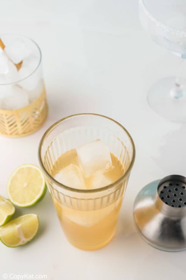 homemade Chili's Presidente Margarita and ice in a cocktail shaker