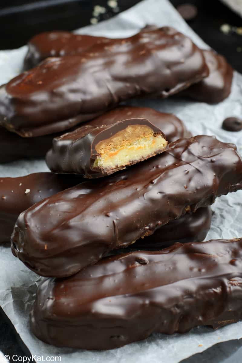 homemade Twix bars on parchment paper