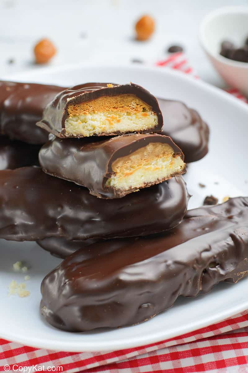homemade Twix bars stacked on a plate
