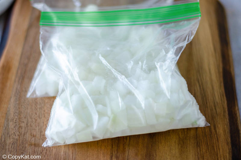 frozen chopped onions in plastic zip top bags