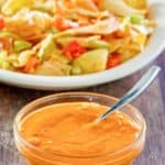 homemade King Cole French dressing in a bowl and on a salad