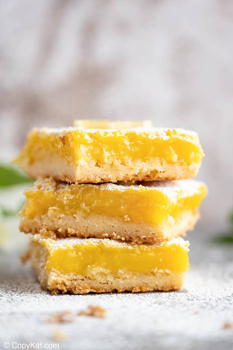 three lemon bars in a stack