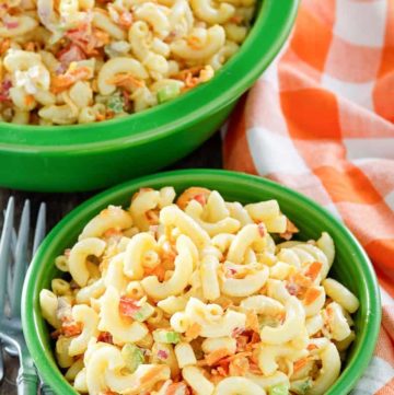 homemade macaroni salad in two bowls