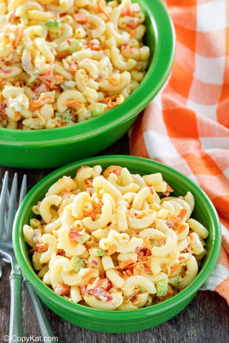 homemade macaroni salad in two bowls