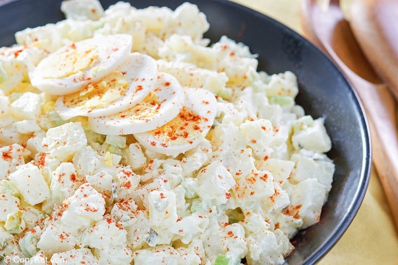 classic potato salad with egg in a bowl