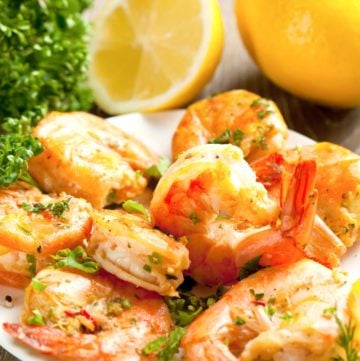 homemade Shrimp Wagon shrimp scampi on a serving dish