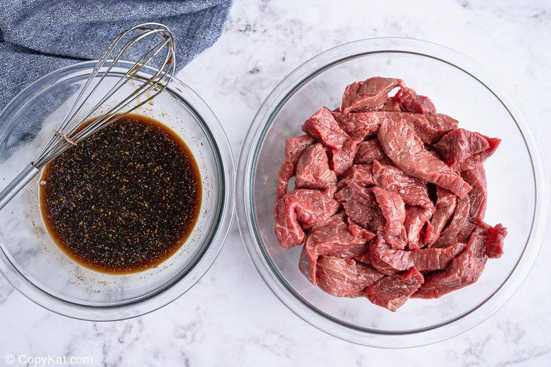 beef strips and marinade for spicy beef jerky