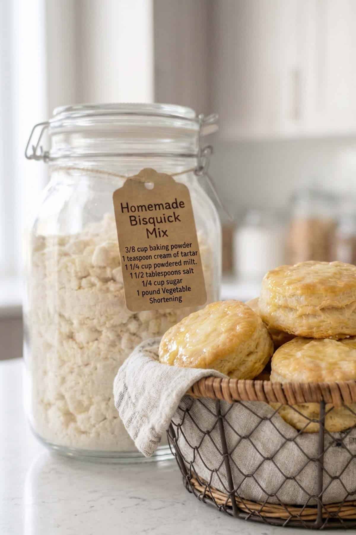 Homemade biscuit mix and biscuits made with it.