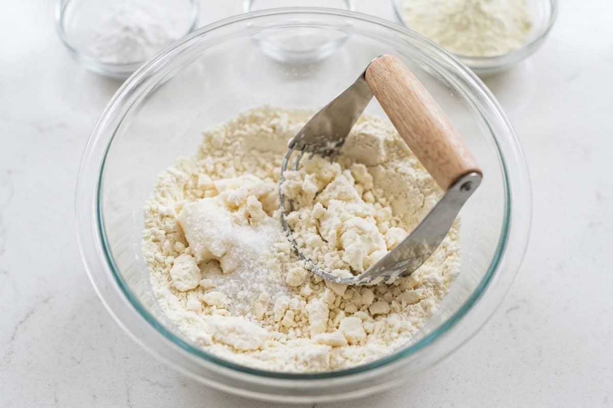 Making biscuit mix using a pastry cutter.