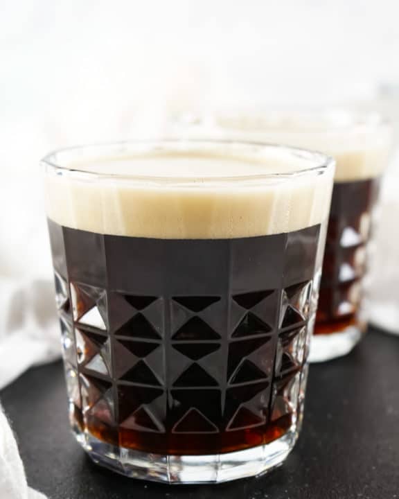 black velvet cocktail in a lowball glass