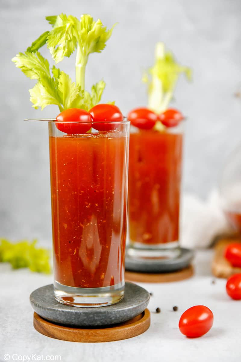 House made Bloody Mary cocktail mixture from vegetables in pitcher