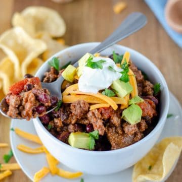 a bowl of homemade chili with beans