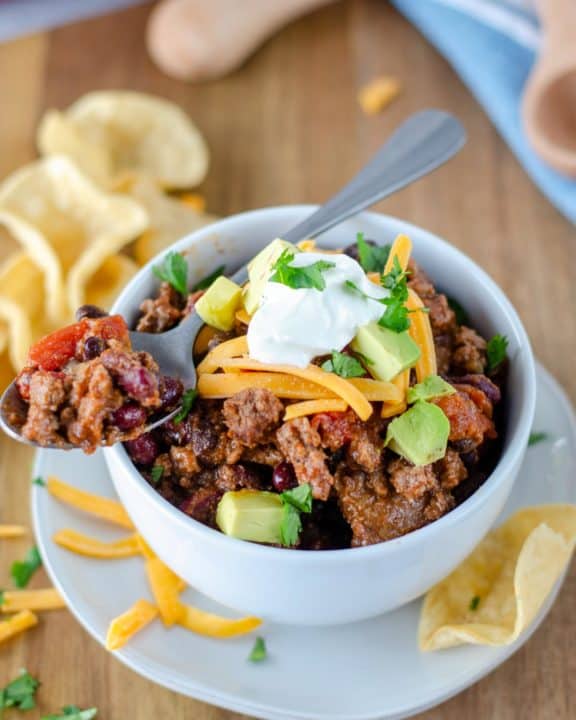 a bowl of homemade chili with beans