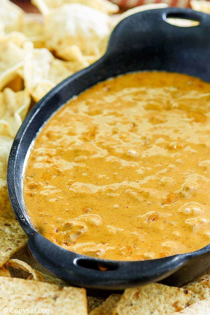 skillet chili con queso and tortilla chips