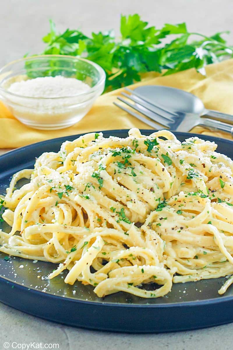 creamy alfredo sauce with fettuccine noodles on a plate