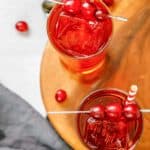 overhead view of two homemade Ruby Tuesday killer kool aid cocktails