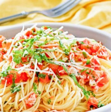 copycat Olive Garden Capellini Pomodoro in a bowl