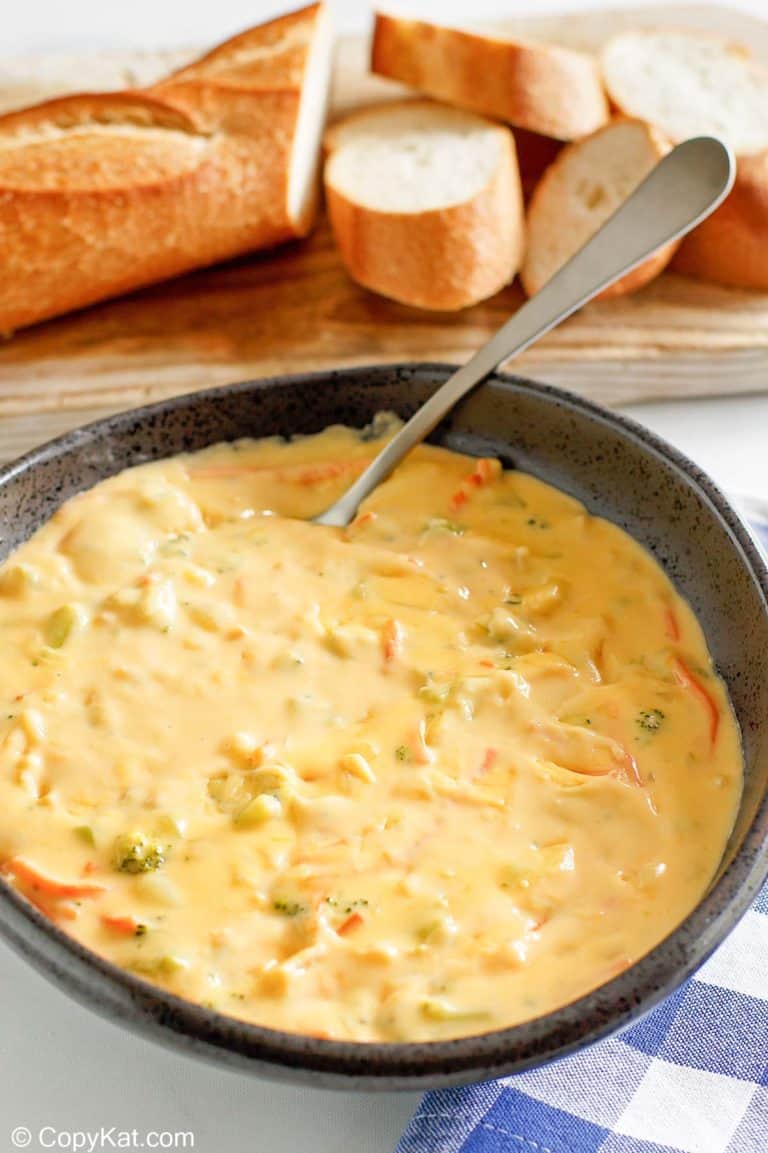 a bowl of homemade Panera broccoli cheddar cheese soup