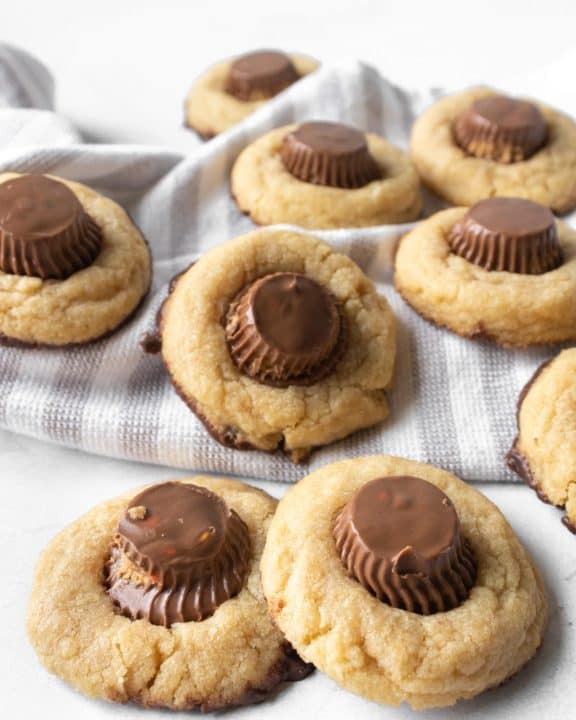 peanut butter cup cookies and a kitchen towel