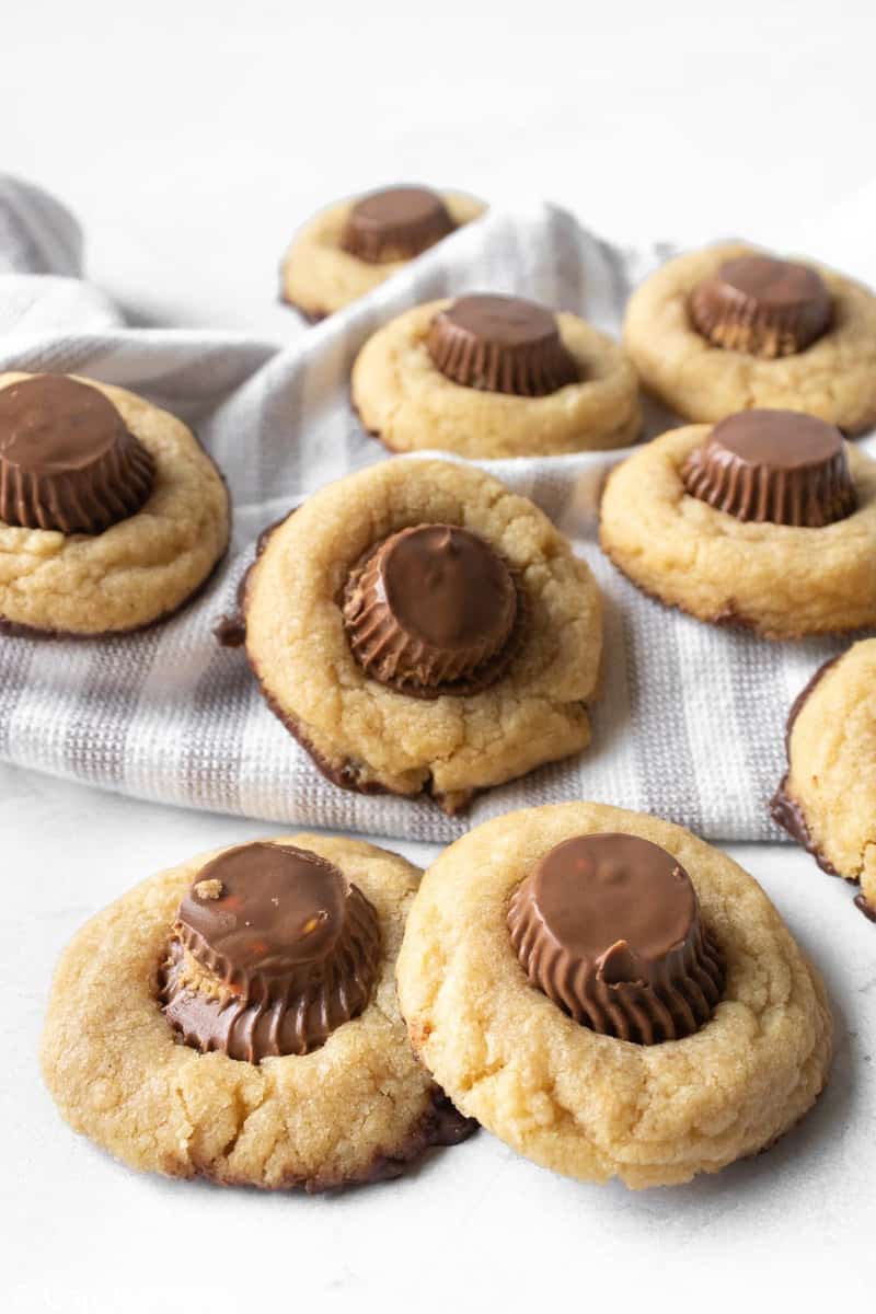 peanut butter cup cookies and a kitchen towel