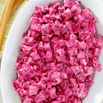 sour cream beet salad on a large platter