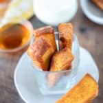 French toast sticks, syrup, and a glass of milk