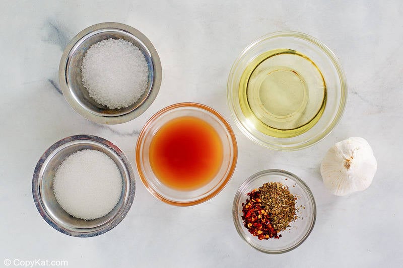 homemade Italian dressing ingredients in separate bowls