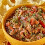 a bowl of homemade Pappasito's salsa and tortilla chips