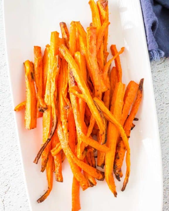 air fryer carrots on a white platter