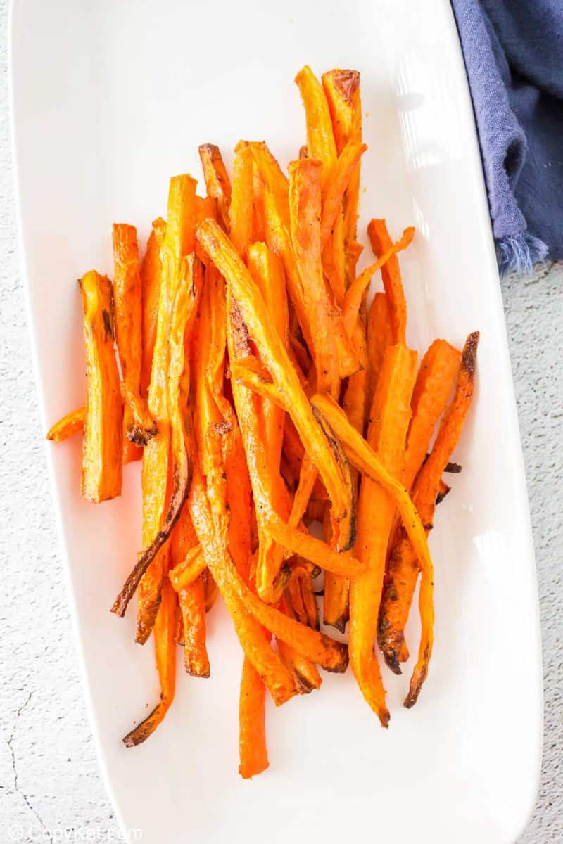 air fryer carrots on a white platter