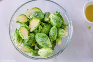 Brussel sprout halves in a bowl