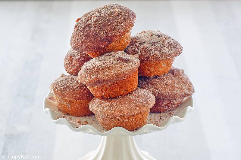 donut muffins stacked on a small cake stand