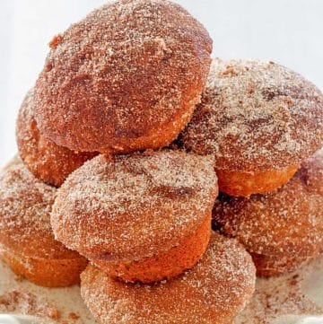 a stack of donut muffins