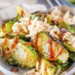 crispy brussel sprouts with glaze and fried onions