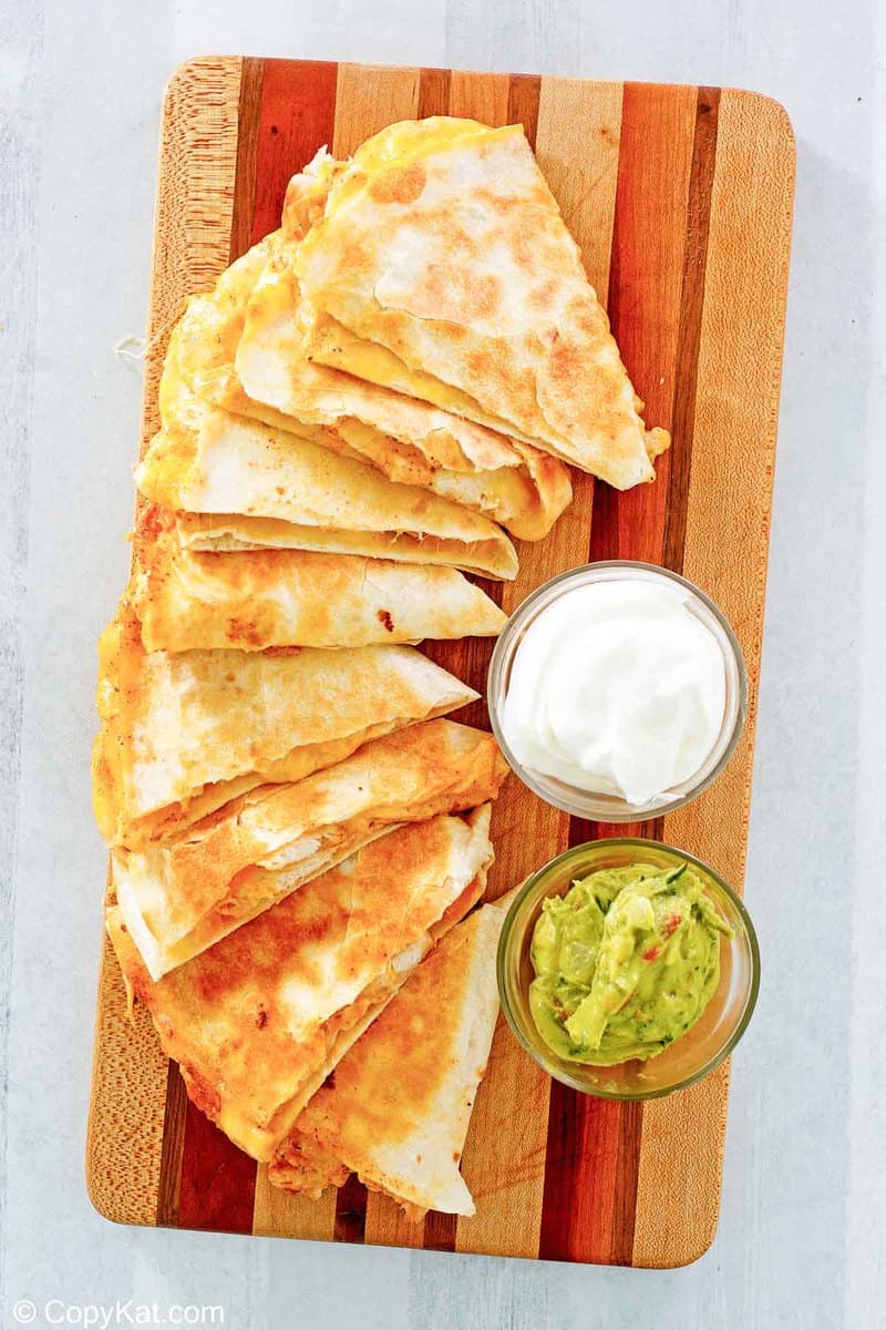 overhead view of a homemade Taco Bell chicken quesadilla