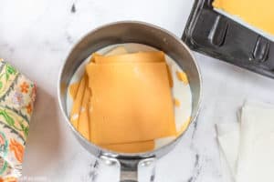 homemade Taco Bell nacho fries cheese sauce ingredients in a pan