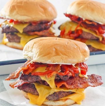 Three homemade Wendy's baconator burgers