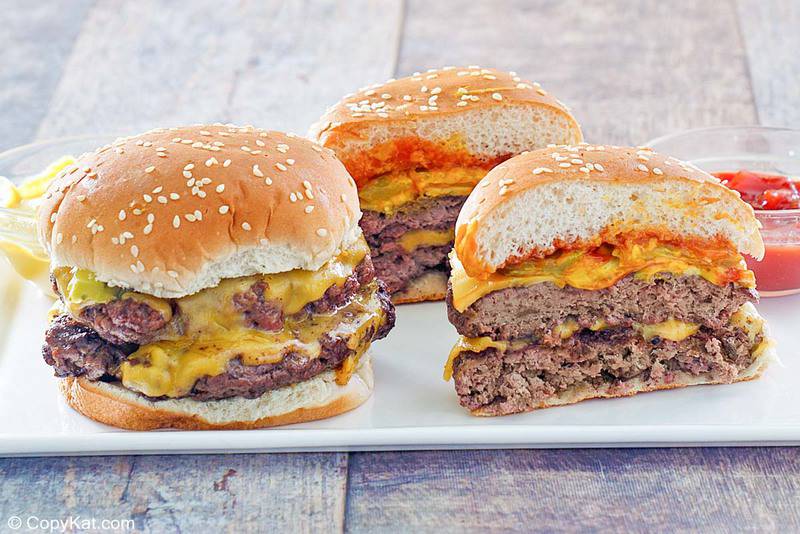 homemade Burger King cheeseburgers and ketchup on a platter